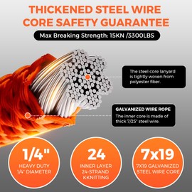 Steel Wire Core Flip Line Kit 1/2" X 10ft Arborist Equipment,Adjustable Lanyard Steel Core Tree Climbing Positioning Lanyard for Fall Protection Climbers Tree Climbers