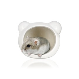 LuckyOpt Hamster House Ceramic, Semi-Closed Hamster Hiding Place for Summer, Cute Small Animal, Cool Habitat Nest for Dwarf Hamsters, Syrian Hamsters, Rodents (White)