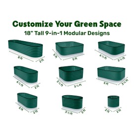 9-in-1 Galvanized Steel Raised Garden Bed // 8×2×1.5 ft Modular Planter for Gardening, Vegetables, Flowers // 18" Tall Metal Raised Garden Beds Outdoor (Dark Green) // Tool-Free Assembly Planter Box