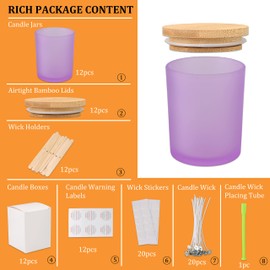 MILIVIXAY 12 Pack 7 OZ Frosted Purple Glass Candle Jars with Lids and Candle Making Kits - Bulk Empty Candle Jars for Making Candles - Spice, Powder Containers.