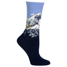 Hot Sox Womens Fun Famous Artist Paintings Crew Socks - 1 Pair Pack Cool & Gifts Hosiery, Great Wave (Pale Purple), 4-10 US