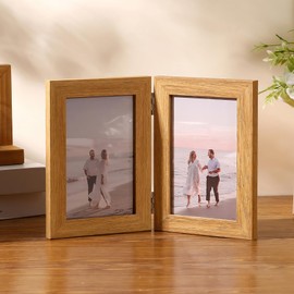 Double Picture Frame, Foldable, 10 x 15 cm Wooden Picture Frame, 4 x 6 Inch Double Collage Photo Frame, Folding Picture Frame for Photos, Pictures, Posters (6 Inches)