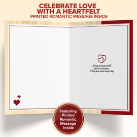 Decorably Individual Glittery Wood Valentine's Day Card with Die-Cut Hearts & Ribbon - 5x7in Valentine's Day Card Wood Valentine Card Set with Envelope & Stickers, Wood Valentine Day Card with Message