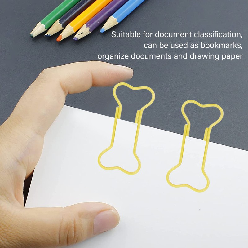 100pcs Colored Dog Bone Shape Paper Clips Black Lightweight Notebook
