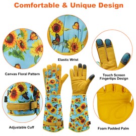 Gardening Gloves for Women and Men,Rose Pruning Gardening Gauntlet with Forearm Protection,Heavy Duty Thorn Proof Gardening Gloves,Leather Gardening Gloves for Weeding, Digging, Planting, Landscapin