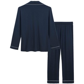 Joyaria Women's Long Soft Bamboo Pyjamas with Button Placket Long Sleeve Two Piece Leisure Suit - l
