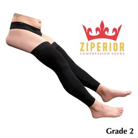 Ziperior No Foot 20-30 mmHg Compression Inside Leg Zipper Wide Calf Thigh High (Black, 2X-Large)