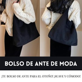 Bolso De Mujer, Bolsa De Hombro Piel De Ante,Bolso Bandolera De Gran Capacidad, Casual Oficina Bolsa Tote, Para Trabajo, Viaje, Fiesta (Negro)