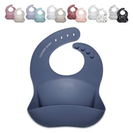 Goobie Baby Silicone Baby Bib with Food Catcher - Adjustable Waterproof Feeding Bib for Babies and Toddlers 4 to 36 Months in Stylish Colors for Girl and Boy - Modern, Soft, Easy to Clean (Night)
