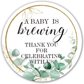 50 Greenery A Baby is Brewing Stickers - Gender Neutral Baby Shower Favor Stickers for Invitations, Candles, Popcorn, Water Bottles - 2 Inches.