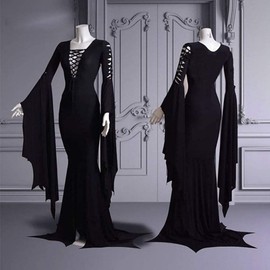 Women's Morticia Floor Dress Costume Adult Women Gothic Witch Vintage dress XXL