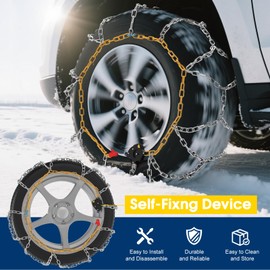Auto-Fixing Snow Chains, 1 Min Quick Fit Easy Installation Tire-Chains, Portable Reusable High Carbon Steel Anti Slip Tire Chain for Passenger Car, Pickup Trucks and SUV - Set of 2