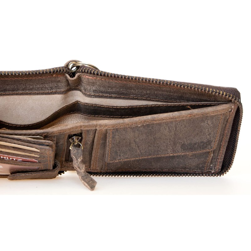 Men's Genuine Leather Metal Zip-Around RFID Genuine Leather Wallet with