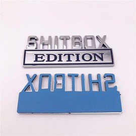 1PC Chrome Blue Word SHITBOX Edition 3D Letter Emblem Badge Sticker Decal for GMC Chevy Car Truck
