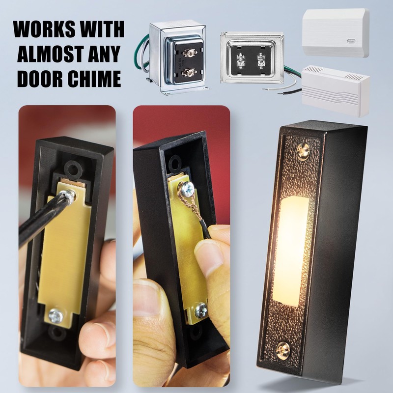 Betus LED Lighted Doorbell Button - Classic Rectangular Wall Mounted