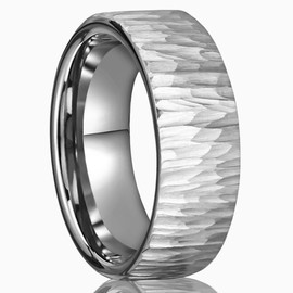 Tungsten Carbide Ring for Men Women 8mm Silvery Hammered Bark Textured Classic Men's Wedding Bands Polished Comfortable Fit Suitable for Party Anniversary (8mm silvery, 8)
