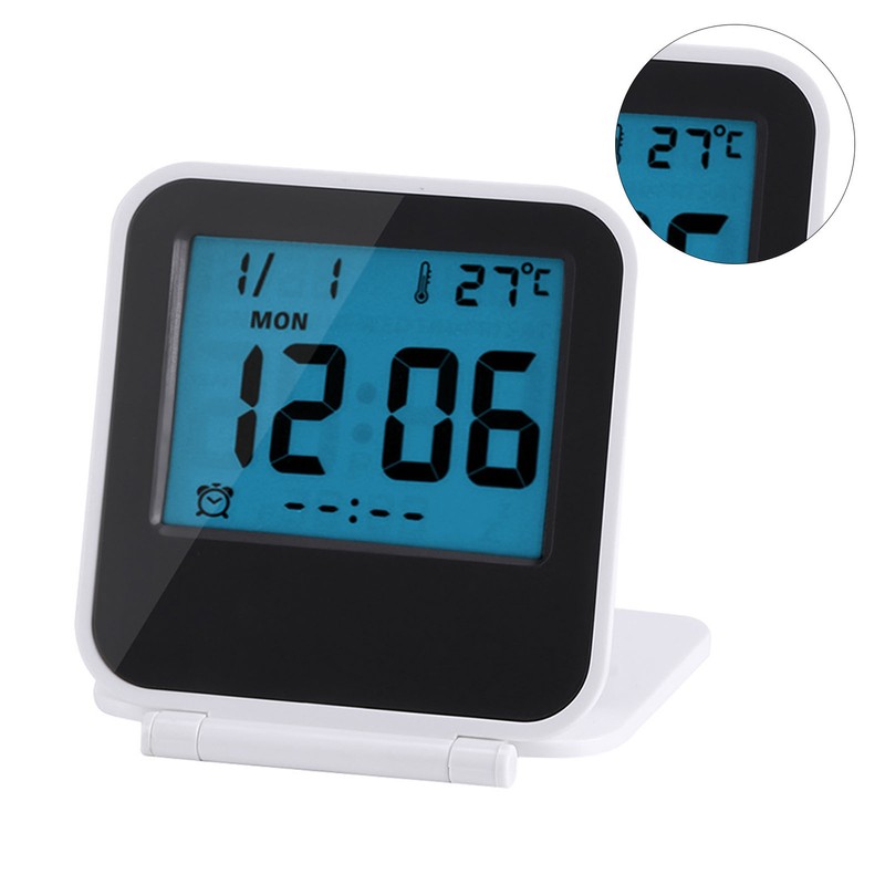 Portable Foldable Tabletop Travel Digital Alarm Clock with Temperature Calendar