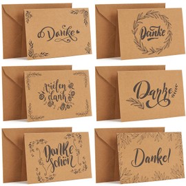 Ohuhu Pack of 36 Thank You Cards with Envelopes, Thank You Cards with Stickers, 10 x 15 cm Kraft Paper Thank You Cards for Wedding Birthday Business Communion