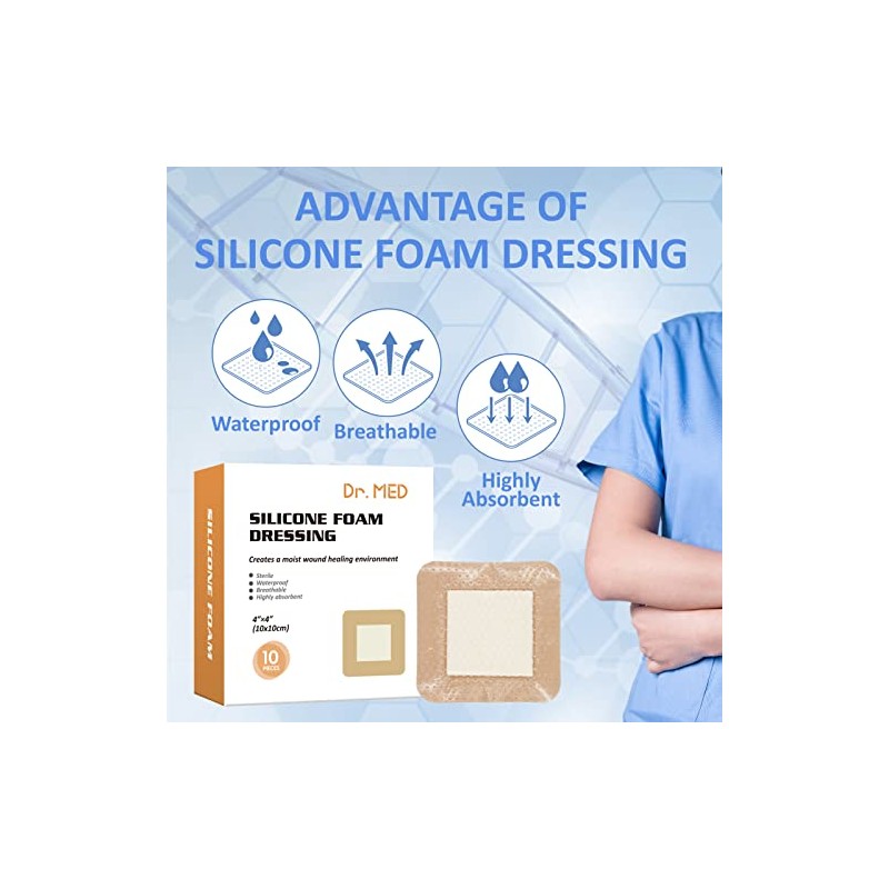 Med Apósito Espuma Silicona Pulgadas Almohadilla Adhesiva Impermeable Cuidado Heridas