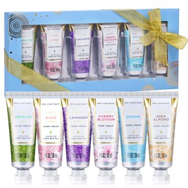 Mini Hand Cream Gift Set, Spa Luxetique Shea Butter Hand Cream Pack of 6 Moisturising Hand Cream Set with Aloe Vera and Vitamin E, Hand Cream for Dry Hands, Gift for Men and Women