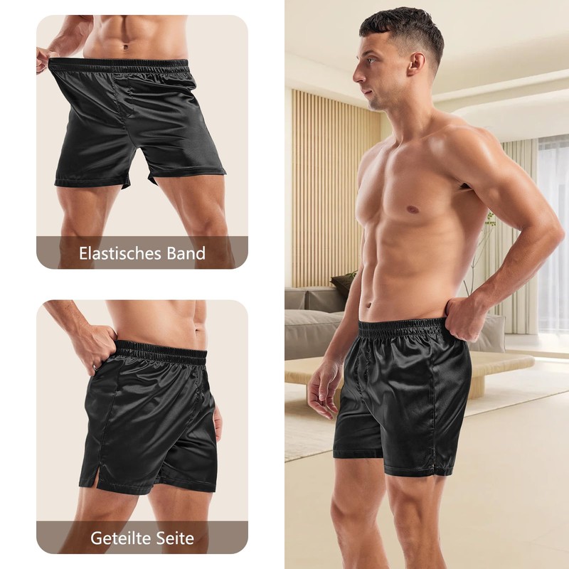 Amy Coulee Satin Sleep Shorts Men's Sleepwear Boxer Shorts, black
