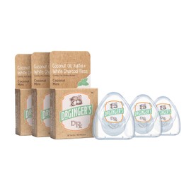 Dr. Ginger's White Charcoal Dental Floss - Flat Glide Action for Tight Teeth, Mint Flavor - 32yds, 3 pcs - Tooth Floss Infused with Coconut Oil and Xylitol for Effective Oral Care and Plaque Removal
