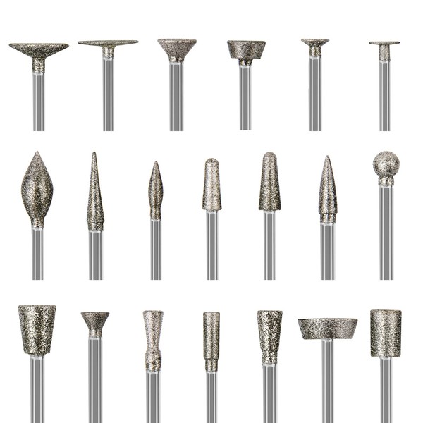 Stone Carving Set Diamond Burr Bits Compatible with Dremel, 20PCS