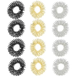 YANGTSUNG Spring Acupressure Rings, 12PCS 30mm Spiky Sensory Finger Rings for Anxiety & Stress Relief, Blood Circulation, Versatile Fidget Massager for Adults and Teens 14+ (Gold/Silver/Black)