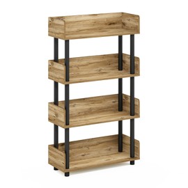 Furinno Turn-N-Tube 4-Tier Multipurposes Display Rack, Open Shelf Rack/Storage with Back & Side Panel, Flagstaff Oak/Black