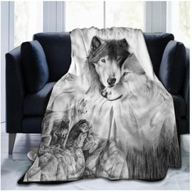 SSTREE Wolf Throw Blanket for Men Boys, Wolf Gift Super Soft Flannel Fleece Blankets Wolf Lovers Birthday Gifts, for Graduation Father's Day Travel Sofa Bed (Wolf-W, 40"x50")