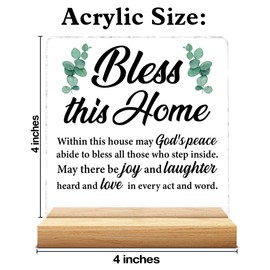 House Warming Gifts for Women Men, New Home Gifts for Homeowner Friend Coworker, Christian Bless This Home Clear Acrylic Desk Decorative Sign