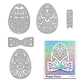 3 Easter Lace Pattern Eggs Metal Cutting Dies for Card Making Supplies, Egg Background Die Cuts Embossing Stencil Template Tool for Easter DIY Scrapbooking Paper Card and Photo Album Craft Decoration