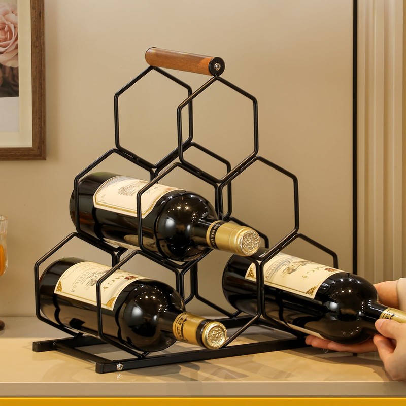 Drincarier Small Black Wine Rack 6 Bottle Holder Countertop -