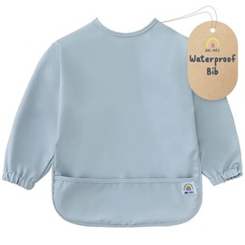 ARI MES Long Sleeves Waterproof Baby Bibs for Eating - Blue, Medium- Wearable, Coverall for Toddler, Long Sleeve Bib, Smock Apron for Feeding - Applicable for 6-72 Months