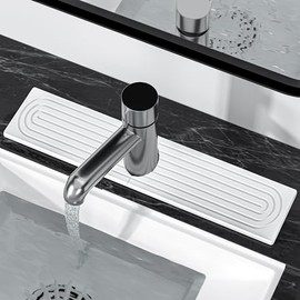 Faucet Mat for Kitchen Sink - Diatomite Fast Drying Stone Sink Tray, Super Absorbent,Faucet Splash Guard for Bathroom Counter （23.6'' x 4'' , White)