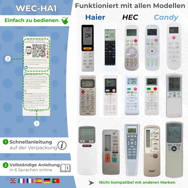 Wellclima WEC-HA1 Remote Control for Haier Air Conditioners for HEC,