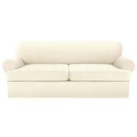 JconesT Cushion Sofa Slipcover 3 Pieces Sofa Covers for T Cushion Couch Soft Couch Covers Sofa Slip Cover Furniture Covers with 2 Individual T Shape Seat Covers (Light Yellow, 2 Cushions)