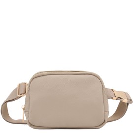 Lightweight Soft PU Pebbled Leather Everyday Sling Fanny Pack Belt Bag with Gold Metal Buckle (Travertine)