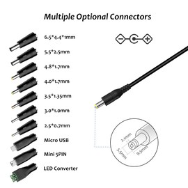 Zolt 45W Universal Power Supply AC to DC 5V 6V 7.5V 9V 12V 13.5V 15V 1A 2A 3A Switching Power Supply Multi-Voltage Charger with 10 DC Plugs for Speakers Tablet and More Household Electronics, 3000mA