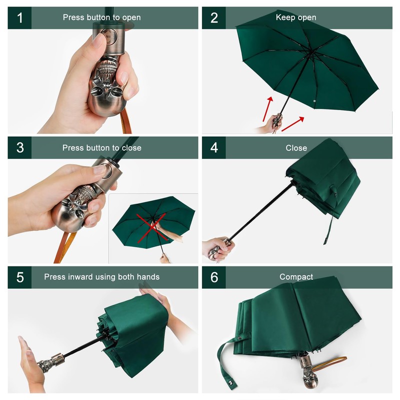Lejorain Men's Black Skull Umbrella - Cool Luxury Auto Open