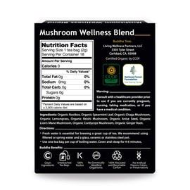 Buddha Teas Organic Mushroom Wellness Blend - OU Kosher, USDA Organic, CCOF Organic, 18 Bleach-Free Tea Bags