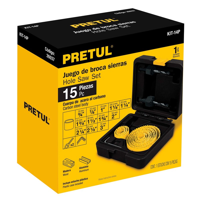 Pretul KIT-14P, Juego de brocasierras de acero al carbono, 15