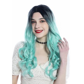 WIG ME UP - SZL0829-T-006 Women's Wig Long Middle Parting Curly Curly Ombre Black Mint Green