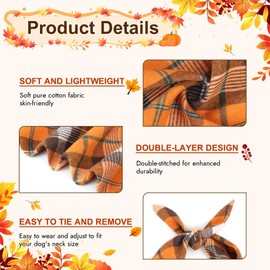 Vivifying Fall & Hollaween Dog Bandanas, 2 Pack Reversible Cotton Plaid Pet Scarves for Medium & Large Dogs, Autumn Triangle Dog Bibs for Thanksgiving & Everyday Use (L, Yellow & Orange)