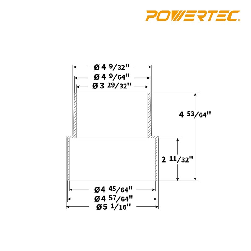 POWERTEC 70170 5” to 4” Reducer Dust Collection Fitting, ABS