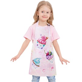 WERNNSAI Children's Apron, Waterproof, Polyester Kitchen Apron for Boys and Girls with Adjustable Neck Strap and Pocket, for Cooking, Baking, Painting (2–12 Years), Cupcake