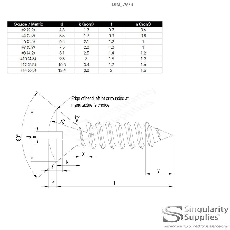 No.14 x 1 (6.3mm x 25mm) Slot Raised Countersunk Self-Tapping