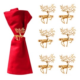 DERAYEE 12 PCS Christmas Napkin Rings, Reindeer Napkin Rings Gold Elk Napkin Holders Napkin Buckle for Xmas Thanksgiving Party Holiday Wedding Table Decoration
