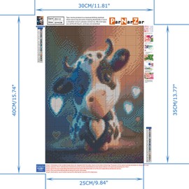 ParNarZar 5D Diamond Painting Pictures 30 x 40 cm Cute Little Cow Small Square Stones DIY Full Picture Set for Entrance Hall, Stairs, Kitchen, Dining Room, Living Room, Bedroom