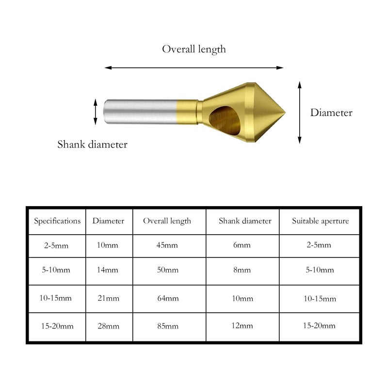 GUDINGHENG 4pcs Titanium Coated Countersink Chamfer Deburring Tool Set, High-Speed